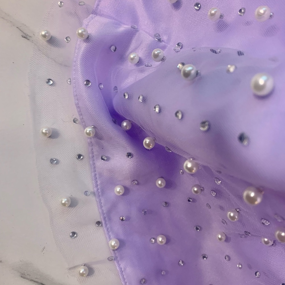 Violet size5/6 Strappy One Shoulder Pearl Rhinestone Embellished Gown Lilac NWT - Picture 11 of 12